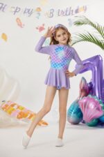 GRACE KARIN Girls 4pcs Set Swimsuit Long Sleeve Tops+Pants+Briefs+Hair-Band Swimwear - Image 3