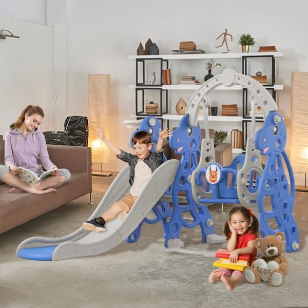 HENGMEI Kids Slide, Toddler Climber and Swing Set 4 in 1, Toddler Slide with Basketball Hoop Garden Slide Toy Outdoor and Indoor for Children Age 1-3, Blue 175x140x120cm, Type B - Image 9