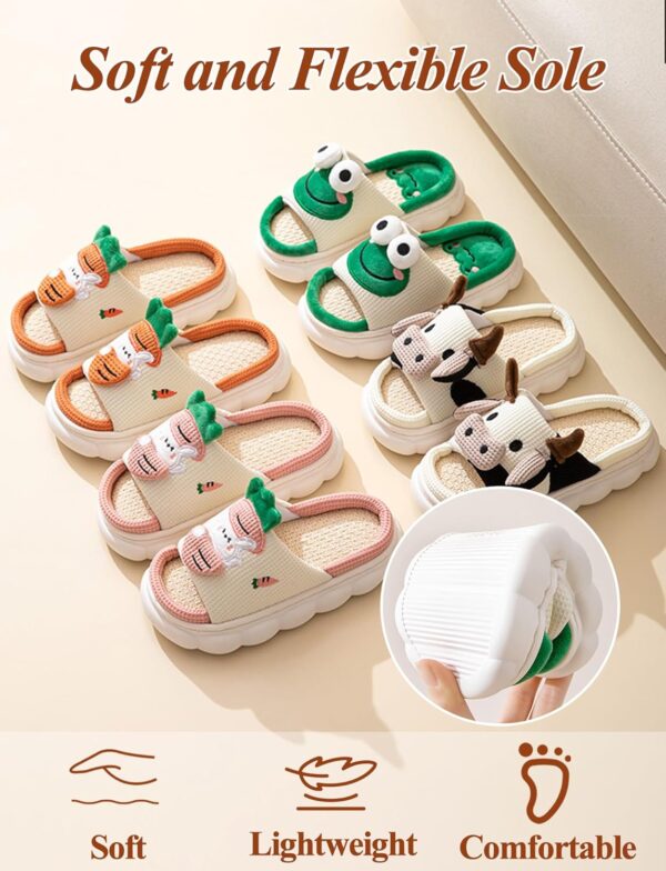 Maeau Toddler Kids Slippers Boys Girls House Slippers Cute Cartoon Animal Open Toe Shoes Linen Indoor Outdoor Slippers Non-Slip House Shoes - Image 5