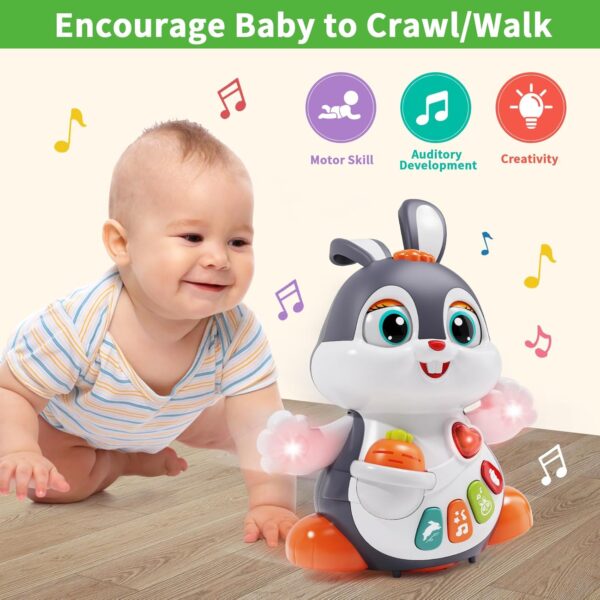 Wanonoo Easter Bunny Toys for 6 to 12 Months Baby Musical Crawling Toy for 1 Year Old Gilrs Boys, Light Up Walking Interactive Toys, Easter Gifts for Babies Toddlers Kid 1 2 3 Year Old Easter Present - Image 2
