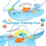 twoonto Baby Bath Toys, Wind Up Magnetic Fishing Games Squirt Bathroom Toys with Fishing Net, Floating Pool Bathtub Toys, Montessori Toys for Toddlers, Boys, Girls (Style A) - Image 3