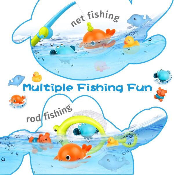 twoonto Baby Bath Toys, Wind Up Magnetic Fishing Games Squirt Bathroom Toys with Fishing Net, Floating Pool Bathtub Toys, Montessori Toys for Toddlers, Boys, Girls (Style A) - Image 3