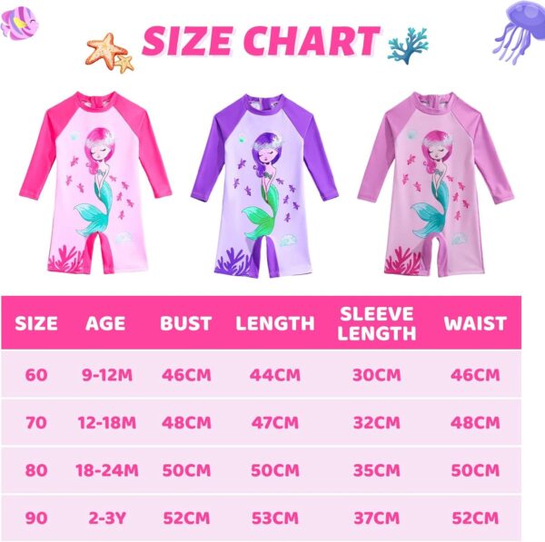 WYTbaby Baby Girls Swimming Costume One Piece Toddler Swimsuit Long Sleeve Uv Protection Summer Swimsuit for Toddler Girls 9 Months-3 Years - Image 7