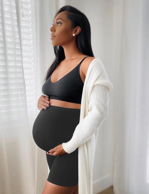 VALANDY Creamlush Maternity Shorts Over Belly Biker Shorts High Waisted Short Leggings Athletic Running Yoga Pregnancy Pants - Image 5