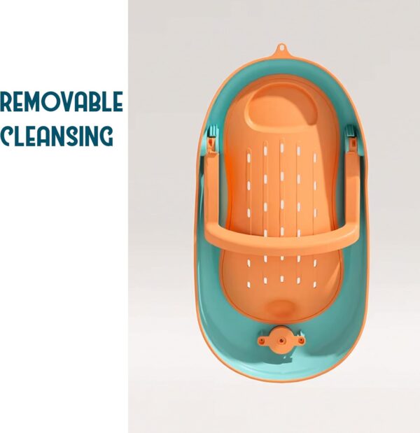 Coo11 Baby Bath Seat for 0-6 Months Newborn, Foldable Anti-Slip Chair Support, Ergonomic Quick Drying Design & Soft Rubber Headrest, Portable & Lightweight Bathing Essential for Home & Travel - Orange - Image 6