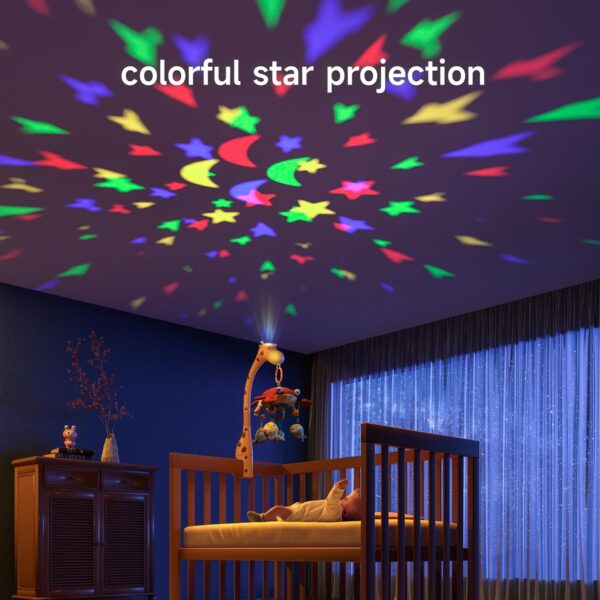 tumama Baby 0-6 Month Cot Mobile Crib Toys Giraffe Musical Lights Remote Control with Mirror Soft Hanging Rattles Lullaby Rotating Projector Sleeping Auto Off,Mute Spin Motor Infant Newborn Gift - Image 5