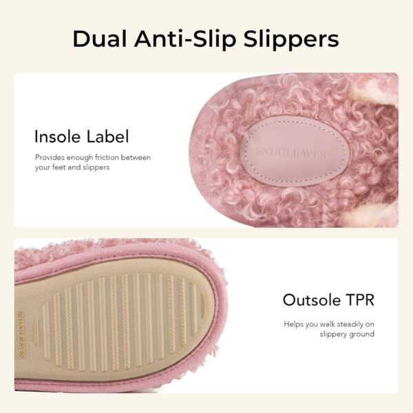 Snug Leaves Women's Scuff Slippers Furry Cute Curly Faux Wool Slip-on Indoor Memory Foam House Shoes - Image 5