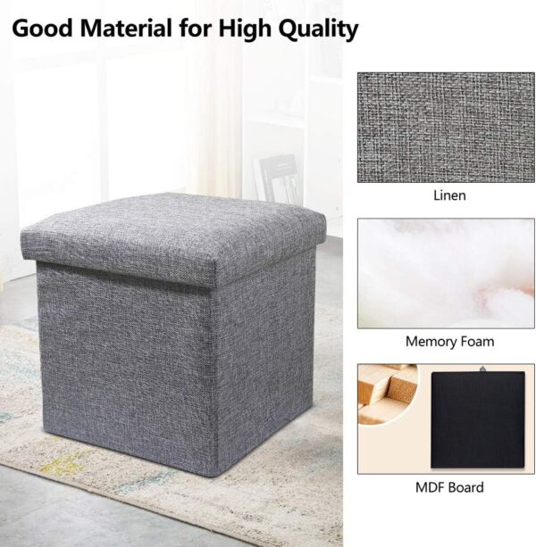 Cosaving Folding Ottoman Stool Storage Ottoman Seat Footstools with Storage Ottoman Storage Cube Storage Box Toy Chest Storage with Lid for Space Saving 30x30x30 cm, Grey… - Image 3
