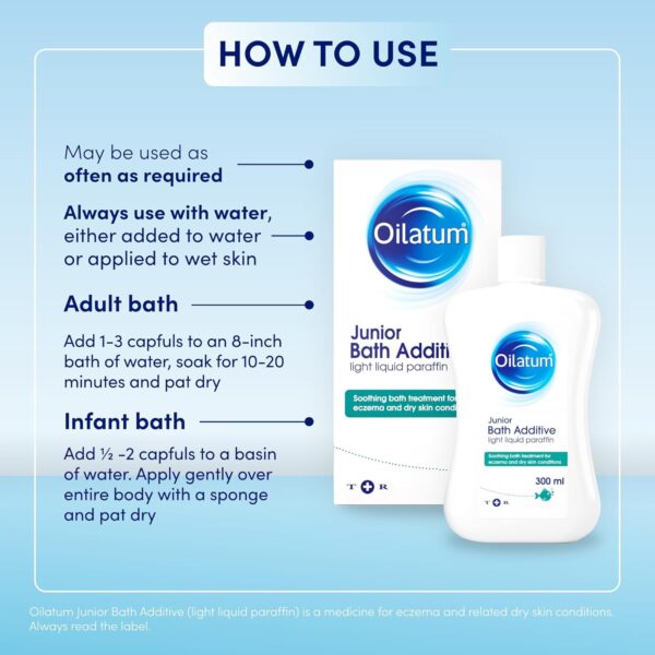 Oilatum Junior, Treatment for Eczema & Dry Skin Conditions, Bath Additive, Protects Skin from Moisture Loss, Fragrance Free, Suitable for Babies & Children, 1 x 300ml - Image 6