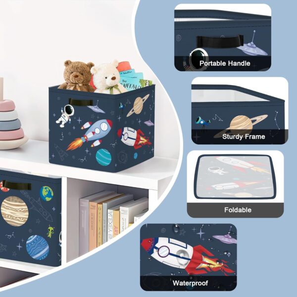 Clastyle 3 Pcs Space Kid Storage Cube Organizer Set Rocket Closet Clothes Cube Storage Bin Blue Nursery Toddler Toy Box Chest Astronaut Book Shelf Basket - Image 6