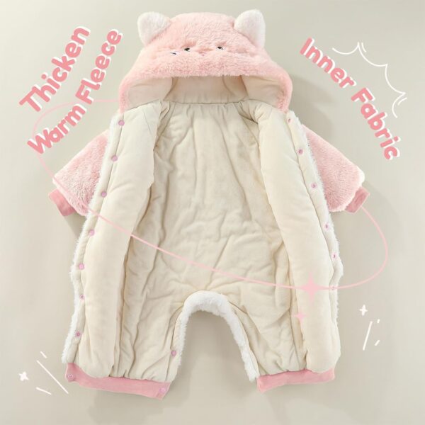 JiAmy Baby Snowsuit Hooded Romper Winter Outfits Boys Girls Cartoon Bear Fleece Jumpsuit 0-18 Months - Image 2