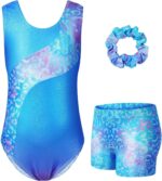 JiAmy Gymnastics Leotards for Girls, 3Pcs Sleeveless Athletic Outfit Sparkly Dance Unitards with Shorts Ballet Biketards 3-12 Years
