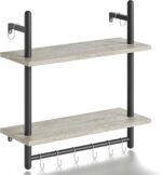 Bestier Floating Shelves Kitchen Shelves Wall Mounted 24" Wood Floating Shelf Bathroom 2 Tier Ladder Shelves with Tower Bar, Wall Decor for Bedroom, Living Room, Wine bar & Dorm,Grey Oak - Image 9
