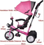 Spielwerk® Children's Pink Tricycle With Safety Belt | Push Rod | Detachable Adjustable Footrest | Roof | Removable Basket | Bicycle Trike Bike Stroller Childs Kids Toddlers Baby - Image 9