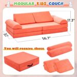 jela Kids Couch Large, Floor Sofa Modular Funiture for Kids Adults, Playhouse Play Set for Toddlers Babies, Modular Foam Play Couch Indoor Outdoor (56.7"x28.3"x17.3", Coral) - Image 2