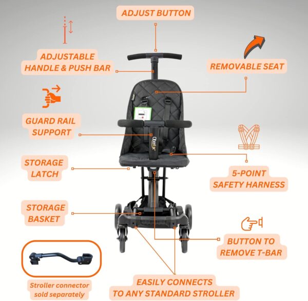 Convertible 3 in 1 Baby Travel Stroller | Travel Pushchair Rider, Lightweight, Foldable & Compact Stroller for Travel, 6 Months+, by Oberlux (Black) - Image 5