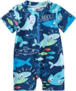 MoccyBabeLee Baby Swimsuit Boy Swimming Suit Newborn Swimwear One Piece Rash Guard Zipper Short Sleeve Beach Bathing Suits