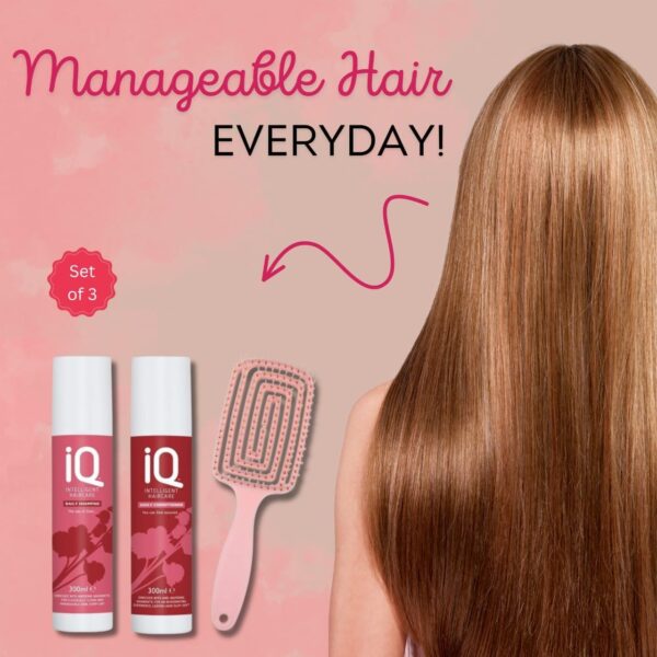 IQ Intelligent Haircare Daily Shampoo and Conditioner Set 300ml Each for Complete Nourishment and Vitality, Plus Detangling Hair Brush for Effortless Brushing and Smooth, Tangle-Free Hair - Image 5