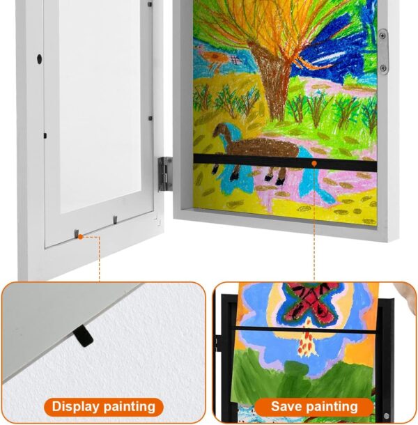 Kids Art Frame, Kids Artwork Display Frame Front Opening A4 Picture Frame for 150 Pictures, Changeable Childrens Artwork Display Photo Storage Frames Kids Art Projects Kids Art Frames (White) - Image 6