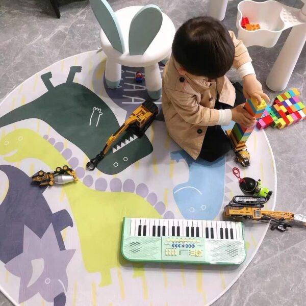 HB.YE Dinosaur Kids Round Play Rugs for Childrens Bedroom, Toddler Decorative Nursery Rug Mat with Non-slip Grip 120x120cm - Image 6