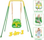 FUNLIO Toddler Swing with 4 Sandbags, Heavy-Duty Kid Swing with Safety Harness for Garden, Indoor Swing for Baby with Folding Metal Stand, Outdoor Play Equipment for Children - Light Green - Image 2