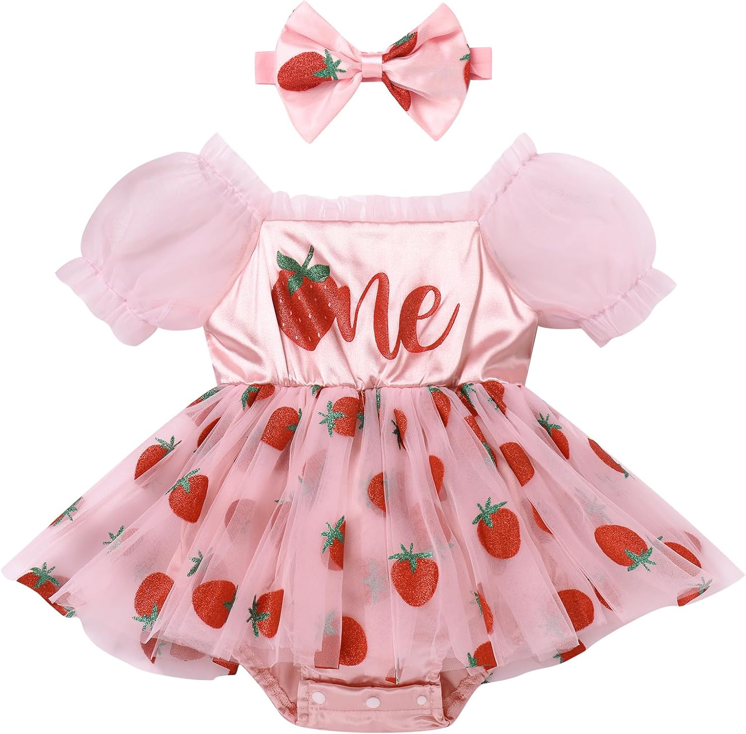 71HP8-0eUTL._AC_SL1500_.jpg Odizli Baby Girls 1st Birthday Outfit Summer Short Sleeve One Embroidered Tulle Romper Dress + Headband Cake Smash Photo Shoot - Image 1