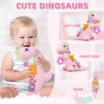 Baby Dino Musical Stuffed Animal Toys for 0-3-6-9-12 Months，Infant Dinosaur Tummy Time Toys with Crinkle Sound Paper,Teether，Textures & Rattles for Newborn Boys Girls Birthday Gifts，Pink - Image 6