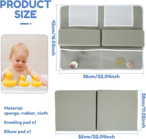 2Pcs Baby Bath Kneeler and Elbow Rest Pad Set,Comfortable Foam Bath Kneeling Pad, Non-Slip Bath Tub Elbow Pad with 4 Organizer Pockets, Washable Baby Bath Cushion Bath Kneeling Pad for Toddler (Grey) - Image 6