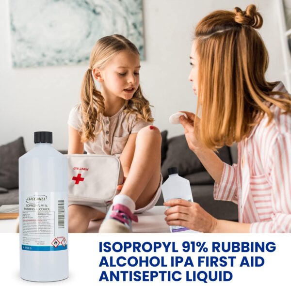 Lucemill 91% Rubbing alcohol | 1 Litre | Super Strength IPA Surface Sanitiser | 91% Isopropyl Alcohol | Clear Liquid - Image 4