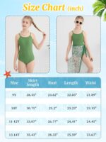 Naiyafly Girls One Piece Swimsuit with Cover Up Wrap Skirt Set Tropical Sequin Girls Swimsuit Cool Printed Bathing Suit Girls Beach Swimwear 9-14 Years - Image 3