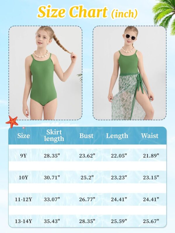 Naiyafly Girls One Piece Swimsuit with Cover Up Wrap Skirt Set Tropical Sequin Girls Swimsuit Cool Printed Bathing Suit Girls Beach Swimwear 9-14 Years - Image 3
