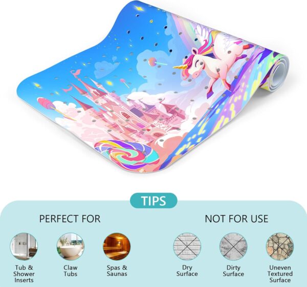 Baby Bath Mat for Tub Non Slip-40 X 16 Inch Extra Long Kids Bathtub Mat Non Slip, Upgrade Bath Tub Shower Mat Anti Slip with Suction Cups & Drain Holes for Bathroom, Machine Washable,Rainbow Unicorn - Image 6