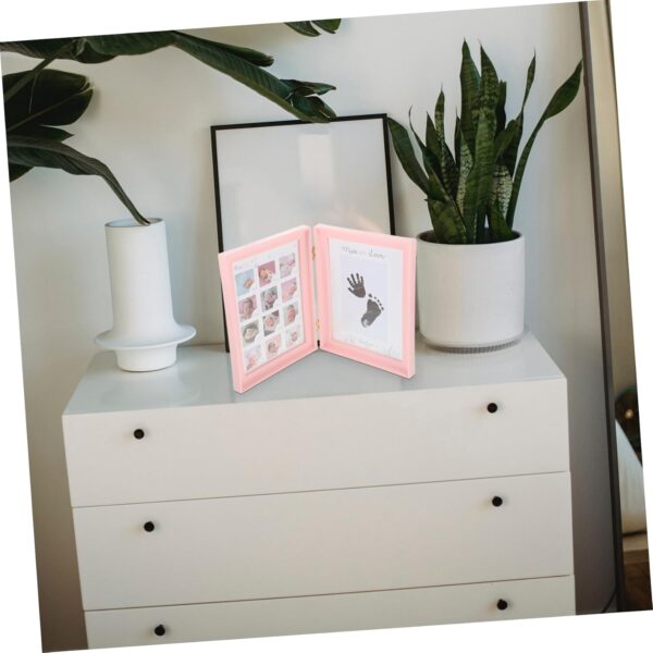 Vaguelly Newborn Milestone Photo Frame Handprint and Footprint Keepsake Picture Holder Double Fold Growth Display for Days Full Moon and First Year Memories - Image 3