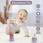 Norkbeng Baby Stacking Cups for 6 12 18 Months, 8 Pieces Rainbow Stacker Tower Bath Toy Sand Toy Rabbit Nesting Cups, Montessori Stacking Game Educational Gift for 1 2 3 Years Old Boys Girls - Image 2