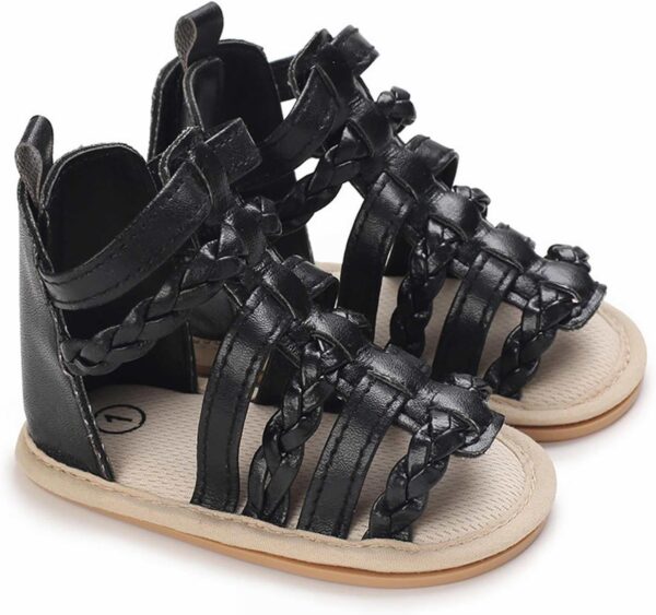 Toddler Kids Flat Gl𝐚diator Wide Sandals Slip On Ankle Summer Shoes Baby Boys Girls Rubber Sole Leather Soft Sandals White Baby Girl Shoes For Baptism Kids Pool Slidea( - Image 2