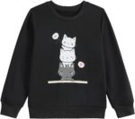 Xumplo Girls Long Sleeve Jumper Clothes Tween Girl Black Cat Sweatshirt Teen Girl Crew Neck Casual Pullover