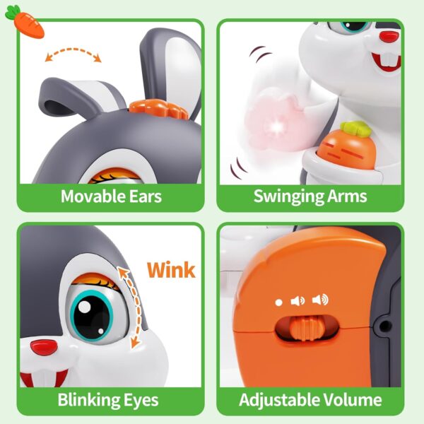 Wanonoo Easter Bunny Toys for 6 to 12 Months Baby Musical Crawling Toy for 1 Year Old Gilrs Boys, Light Up Walking Interactive Toys, Easter Gifts for Babies Toddlers Kid 1 2 3 Year Old Easter Present - Image 3