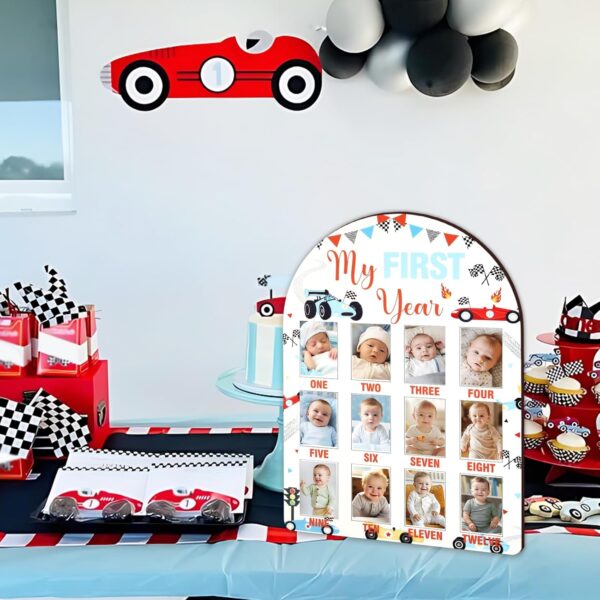 Cheerupp Race Car My First Year Photo Frame Board, One Year Birthday Wooden Picture Frame, Newborn 12 Months Milestone Picture Memories Display Board, Gifts for 1st Birthday Nursery Keepsake - Image 3