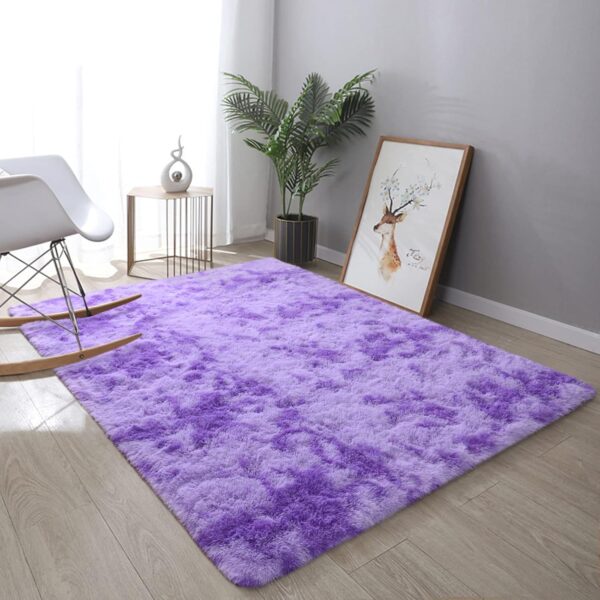 DweIke Extra Large Fluffy Area Rug, 5x8 ft Modern Indoor Carpets for Living Room Bedroom, Plush High Pile Tie-Dyed Purple Rug for Girls Kids Playroom Classroom Nursery Home Décor, Purple - Image 8