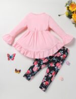 puseky Toddler Baby Girl Clothes Long Sleeve Ruffle Bow Solid Shirt Dress Tops and Floral Pants Girls Fall Clothes Sets - Image 3