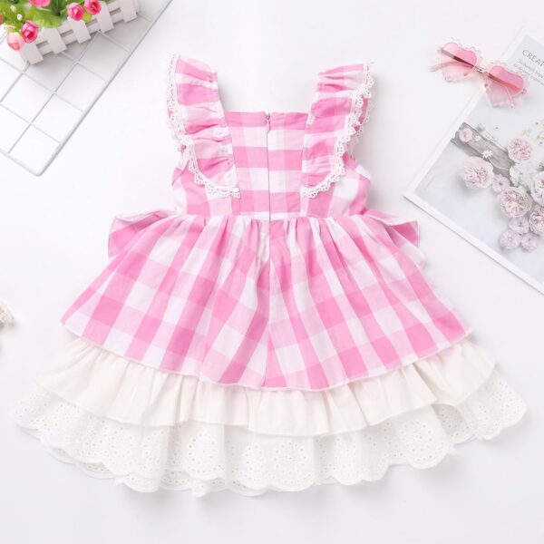 FYMNSI Baby Girls Toddler Kids Retro Pink Gingham Dress with Hair Bows 2pcs Set for Party Pageant Birthday Special Occasion - Image 5