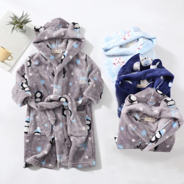 Personalised Bathrobes Toddler Kids Baby Boys Girls Robe Set Cartoon Bathrobes Hooded Warm Flannel Night-Robe Sleepwear Cute Pajamas Suit Dressing Gown Kids - Image 3