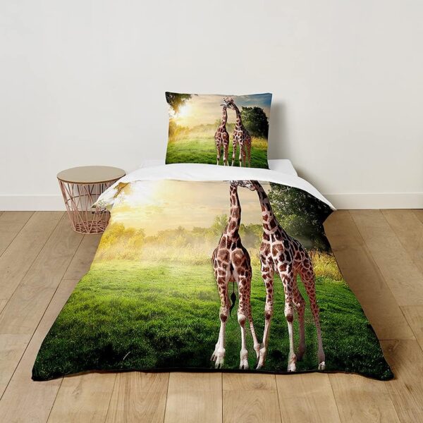 FANSU Giraffe Printed Duvet Cover Bedding Set 2 Piece for Children Baby Girls Boys Kids,Nursery Easy Care Quilt Cover with zipper & Pillow Set for Toddler Cot Bed (grassland,100x135cm+40x60cm) - Image 2