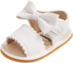 LUCKME Baby Girls Leather Sandals with Bowknot Open Toe Flat Sandals Summer Beach Sandals Velcro First Walkers Shoes for Infant Toddler Girls 3-18 Months