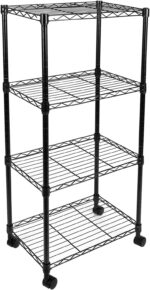 Simple Deluxe 4-Shelf Shelving Unit, Metal storage wire shelf rack with wheels, Height adjustable Storage Organiser For Kitchen, Bathroom,Office or Other Home Spaces,45W x 30Dx 110Hcm,Black