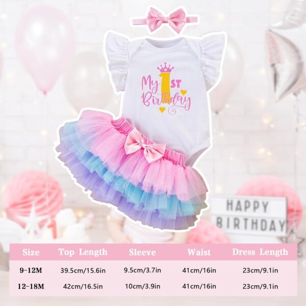 Winmany Baby Girl First Birthday Clothes 3PCS Bow Headband My 1st Birthday Romper Tutu Skirt Cake Smash Outfit Set for Photo Shoot - Image 6