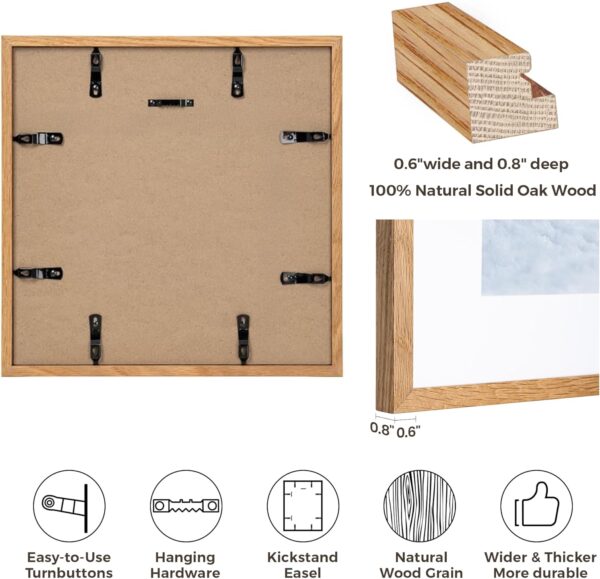 Picture Frame 12×12, Oak Wood 12×12 inch Square Photo Frame, 3 Pack 12×12 Frame with Mount for 8x8 Photo Frames, Vertical & Horizontal Wall Hanging Picture Frame for Home Poster Prints Decor - Image 3