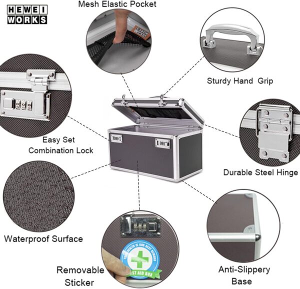 HEWEI WORKS Locking Box with Portable Storage Case, Childproof Medicine Organizer with Combination Lock, Lockbox for Money, Documents & Meds Secure Cash, Jewelry, ID Documents (Coffee/Large) - Image 4