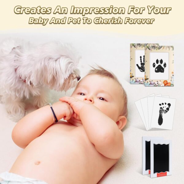 Nabance Baby Hand and Footprint Kit Inkless Hand Print & Footprint Kit with 2 Jungle Animals Pattern Photo Frame 2 Large Ink Pad 4 Cute Clips 4 Imprint Cards Mess Free Ink Pad Family Keepsake - Image 7