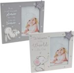 Set of 2 New Baby Photo Frames Unisex White/Grey Nursery Baby Shower